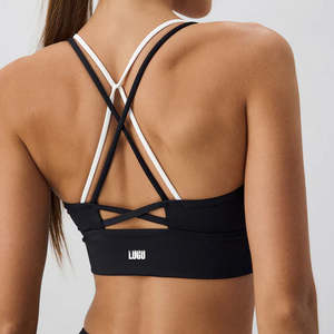 Soutien-gorge de sport sexy pour femmes, fabrication OEM personnalisée, bretelles, décolleté en V, dos croisé, bordure contrastée, maintien moyen, entraînement, fitness, gym - Product Image 2