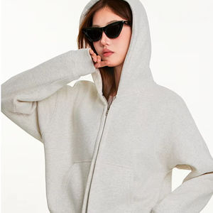 Manteaux pour femmes de marque tendance 350G, motif personnalisable, sweats à capuche courts et larges avec polaire épais et double fermeture éclair - Product Image 1