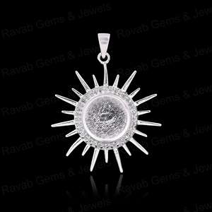 High Quality 925 Silver 10mm Round Sunburst With Pave Zircon Blank Bezel Base Charm <b>Pendant</b> Setting Breastmilk Keepsake Jewelry - Product Image 5