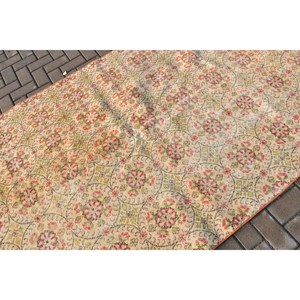 Turkish Rug, 4.9x9 ft Large Rug, <b>Red</b> Abstract <b>Wool</b> Vintage Rug - Product Image 5