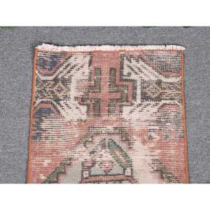 Turkish Rug, 1.2x2.7 ft Small Rug, <b>Red</b> Ikat <b>Wool</b> Vintage Rug - Product Image 3