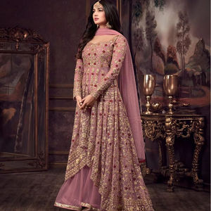 Style moderne lourd papillon Net Dupatta broderie travail plein Flair manches longues robe pour la fête de mariage porter indien pakistanais - Product Image 1