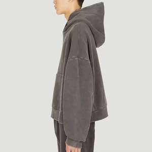 เสื้อฮู้ดดี้วินเทจทรงโอเวอร์ไซส์สุดหรูสำหรับผู้ชาย ปี 2025 ผ้าหนา 450 กรัม ผ้าฝ้าย 100% ทรงบ็อกซี่ ตัดสั้น ล้างสีแบบแอซิด เหมาะสำหรับฤดูหนาว - Product Image 2