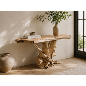 ARTERRA Premium Eco-Friendly Handmade Solid Wood <b>Rustic</b> Teak Root <b>Console</b> <b>Table</b> Live Edge Modern Organic Living Room - Product Image 5