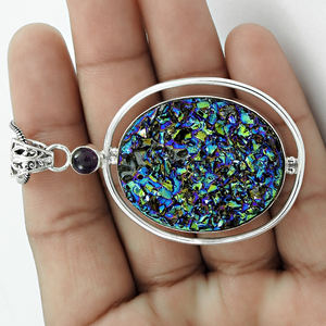 Prix de gros Meilleure qualité en argent sterling 925 naturel Druzy améthyste pierre précieuse forme ovale pendentif bijoux faits à la main exportateur - Product Image 3