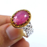Bague en argent sterling 925 avec rubis et saphir et pierres taillées à facettes Bague en argent rubis Bague de déclaration
