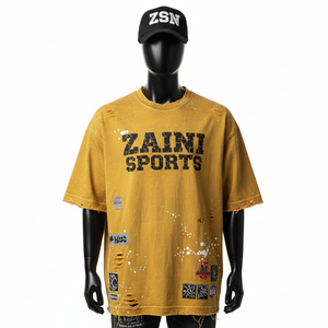 Camiseta 100% algodón para hombre, corte holgado, estampada, camiseta extragrande para hombre, algodón teñido, estilo desgastado, estampado en serigrafía, logotipo personalizado, camiseta para hombre - Product Image 6