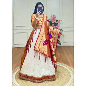 ผ้าเรยอน lehenga choli ผ้าเรยอนแบบดั้งเดิมมีสไตล์ใหม่ทำงาน dupatta zari เย็บด้วยไหวพริบสามารถรองรับได้ถึง42สำหรับงานปาร์ตี้ - Product Image 6
