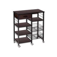 Chariot de service de cuisine multifonctionnel en acier avec porte-vin, 5 étagères ouvertes, chariot d'îlot portable
