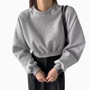 Sweat-shirt en coton coréen pour femmes, manches longues, pull-over, mélange de fibres, basique, vente en gros, haute qualité, meilleur prix, personnalisable, devant - Product Image 2