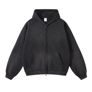 Sweats à capuche OEM Heavyweight 600 GSM pour hommes utilisent une marque privée Street Fashion Customize Puff Printing Vintage Washed Zipper hoodies - Product Image 1