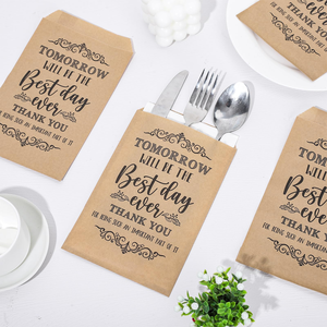 Couverts en papier kraft avec logo personnalisé Sac de restaurant Couteau Fourchette Cuillère Baguettes Couverts Argenterie Pochette en papier Paquet - Product Image 3