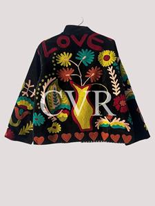 Hand Embroidered Floral Velvet <b>Coat</b> Mandarin Collar Full Sleeve Plus Size Women's Autumn Bohemian Casual Outerwear - Product Image 2