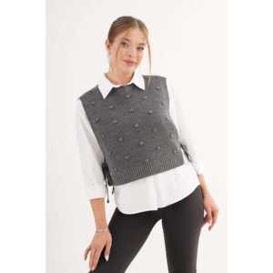 Anthracite <b>Woolen</b> Knit <b>Sweater</b> Self-Knitted Textured Side-Tie for Outer Wear - Product Image 5