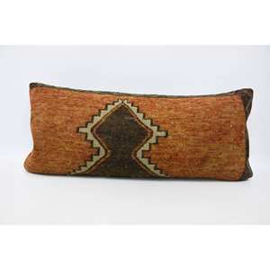 Luxury 16x36 Inch Traditional Geometric Wool <b>Pillow</b> Woven with Vintage Floral Fluffy Patterns for Sofas Warmth Comfort in Orange - Product Image 1