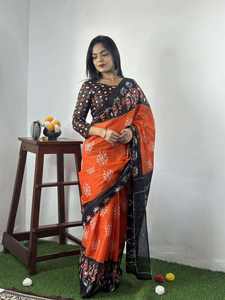 Sari en coton uni en stock, design simple et élégant, parfait pour les réceptions et les cocktails, prix de gros - Product Image 6