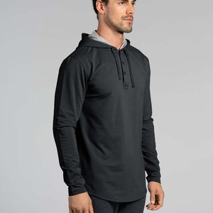 Men's Casual <b>Henley</b> Hoodie Jersey Long Sleeve Lightweight 100% Cotton Embossed Embroidered Techniques Winter Active Sports - Product Image 3