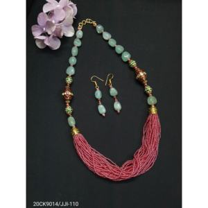 Handmade Boho Beaded Jewelry Set Multi Strand <b>Pink</b> <b>Necklace</b> with Earrings Tribal Ethnic Fashion Jewelry for Women and Girl - Product Image 3