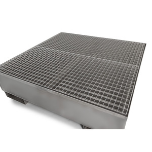 Vasca di raccolta pro-line in acciaio inox per 4 barili, con spazio per il passaggio, con griglia in acciaio inox, 1260x1342x390 - Product Image 6