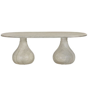 Table de salle à manger extérieure de luxe pour villa, en marbre travertin, forme ovale, très durable, pour intérieur et extérieur, avec deux pieds de support, de grande taille et lourde - Product Image 2