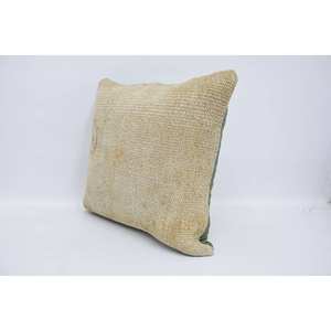 Coussin Kantha en laine beige rayé subtil de 18x18 pouces Coussin décoratif tissé moelleux vintage de luxe pour le salon Utilisation au sol - Product Image 4