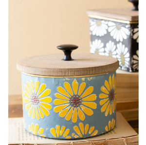 BOTES DE MADERA Y METAL CON DETALLE DE FLORES PINTADAS HERRAMIENTAS DE HIERBAS Y ESPECIAS HERRAMIENTAS DE COCINA Y GADGETS ACENTO DECORATIVO - Product Image 1