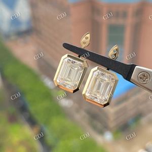 Women's <b>Emerald</b> Cut <b>Stud</b> <b>Earrings</b> 18k Solid Yellow Gold 3.50CTW VVS Clarity Custom-Made Classic High Quality Jewelry - Product Image 3