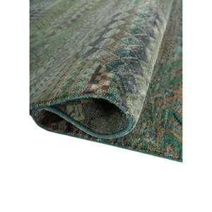 Tapis Manchaha vert en laine et soie de bambou noué à la main, 9x12, design patchwork rectangulaire pour la maison et le couloir - Modèle Les-2719, Jaipur Rugs US - Product Image 2
