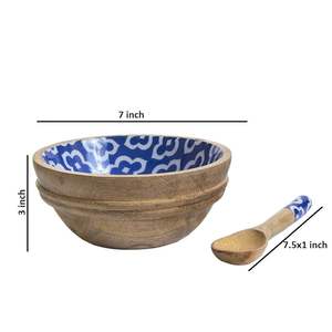 Round Wooden Printed Bowl For Salad And Snacks Traditional Printed Wooden Bowl For Rustic Kitchen Bowl For Home Decoration - Product Image 5