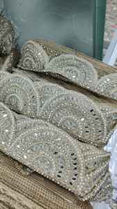 Custom Made in Scalaping Pattern and Mirrpr and Pearl Fixed Machine Embroidered Laces in <b>Colours</b> for Wedding Dresses and Resale. - Product Image 2