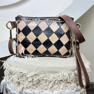 Bolso de hombro de cuero con estampado a cuadros de alta calidad personalizado, bolso de mano de cuero genuino, bolsos de mano de lujo para mujer - Product Image 1