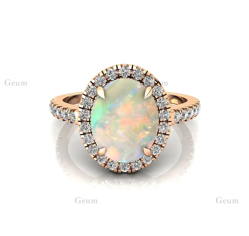 Oval kesim doğal etiyopya Opal Gemstone & Diamonds ile trend el yapımı bildirimi yüzük 18K saf altın onun için mükemmel bir hediye