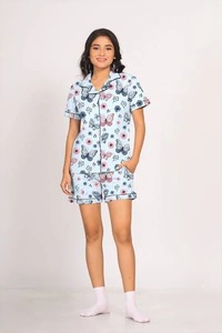 ชุดชุดนอนผ้าฝ้ายแบบทำมือสไตล์วินเทจของผู้หญิงชุดใส่ในเลานจ์พิมพ์ลายบล็อคกางเกงขาสั้นเนื้อนุ่มเหมาะสำหรับใส่ในฤดูร้อนงานแต่งงานของเพื่อนเจ้าสาว - Product Image 4