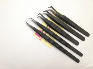 Kit de pince à épiler d'extension de cils noir mat professionnel Logo personnalisé ensemble de pinces à cils pointes plasma pince à épiler à pointe de fibre - Product Image 3