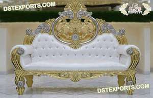 Increíble sofá de oro blanco Loveseat para boda musulmana diseñador pareja sofá para decoración de boda sofá de madera hecho a mano para novia novio - Product Image 2