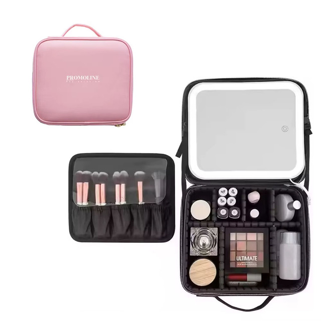 Smart Led Makeup Case With Adjustable Mirror Cosmetic Organizer Box for Travel Bathroom Dorm Girls Desk Storage Solution