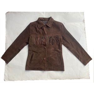 2024 veste en cuir pour femme avec perles et franges unisexe en daim véritable, conception solide coupe-vent - Product Image 3