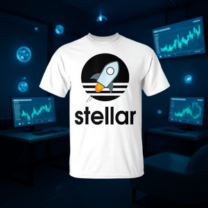 Camiseta Stellar para fanáticos de Blockchain con diseño de cohete y cuello redondo blanco - Product Image 3