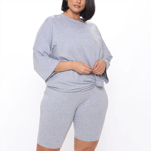 T-shirt manches courtes femme, ensemble estival, couleur unie, en coton et polyester, - Product Image 2