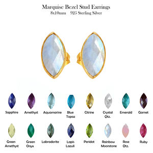 Boucles d'oreilles unisexes en forme de marquise en argent sterling 925 avec lunette en pierre citrine plaqué or vermeil bijoux fins pour fiançailles - Product Image 6