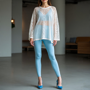 Women Transparent <b>Crop</b> <b>Tops</b> Two Piece Sets Workout Sexy <b>Crop</b> Shirts & Leggings Sets Women <b>Sheer</b> Mesh Two Piece Sets - Product Image 5