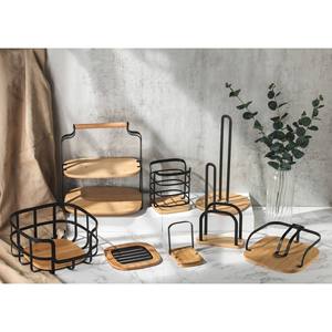 Portarrollos de papel higiénico de sobremesa con barra de soporte, diseño industrial, bambú y acero, ELIE, negro mate - Product Image 3