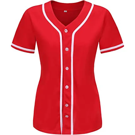 % 100% polyester hızlı kuru özel pinstripe beyzbol forması düğme aşağı gömlek baskılı veya dikişli kişiselleştirilmiş jersey kadınlar için