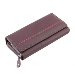 Portefeuille à fermeture éclair en cuir marron à la mode doublure en coton durable conception de motif de fil de poche courte pour une utilisation quotidienne de porte-cartes - Product Image 2