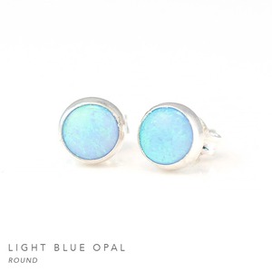 Light Blue <b>Opal</b> Round <b>Stud</b> <b>Earrings</b> Everyday Minimalist Handmade 925 Sterling Silver October Birthstone Bridesmaid Present - Product Image 3