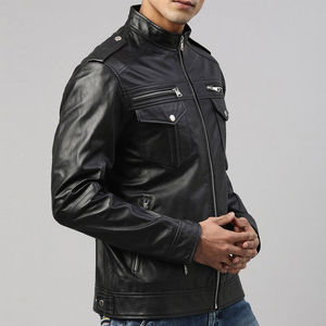 Veste en cuir de motard à col montant pour hommes, style d'hiver avec une grande personnalité, nouveau design d'usine - Product Image 2