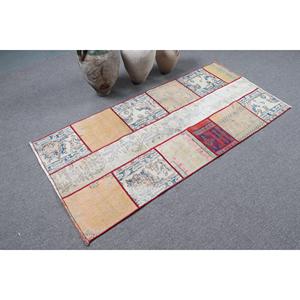 Alfombra Turca Vintage con Acentos de Estilo Turco, 2.8x6.1 pies (86x186 cm), Alfombra Azul con Estampado Animal - Product Image 2