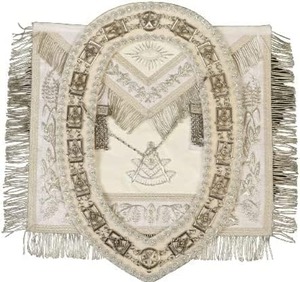 Delantal Blanco Masónico de Ex-Maestro Masón, 100% Piel de Cordero Y Cuello Bordado a Mano - Product Image 1