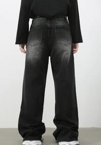 Jeans en denim pour hommes avec logo personnalisé, style délavé, coupe droite, jambe large, taille plus, jeans amples personnalisés pour hommes - Product Image 5