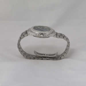 นาฬิกาข้อมือผู้ชายสไตล์ฮิปฮอป สายหนังสแตนเลส กันน้ำ หน้าปัดอะนาล็อก ประดับเพชรและกระจก - Product Image 4